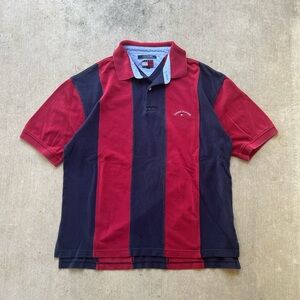 Tommy Hilfiger Red and Blue Striped Polo Shirt